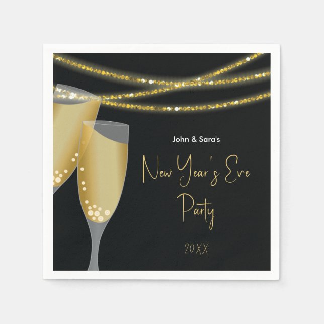 Champagner & Streichungen aus Gold | Silvester-Par Serviette (Vorderseite)