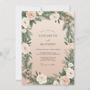 Champagner-Tannen-Laub-Eukalyptus-Hochzeit Einladung