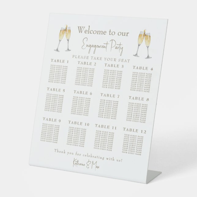 Champagner Toast Engagement Party Seekarte Sockelschild (Vorderseite)