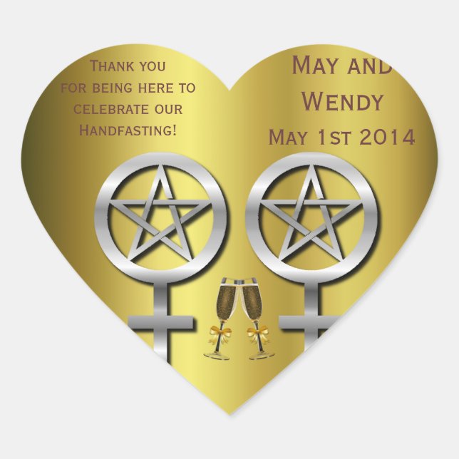 Champagner Toast Lesbian HandfastHerz Herz-Aufkleber (Vorderseite)