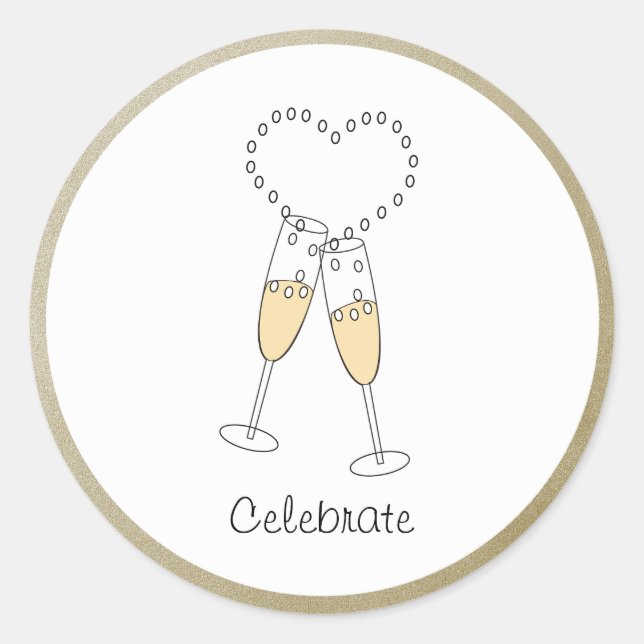 Champagner Toast mit Herz Aufkleber (Vorderseite)
