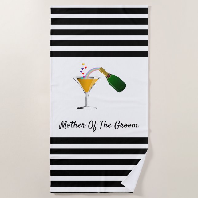 Champagner Toast Mutter des Grooms Strandtuch (Vorderseite)