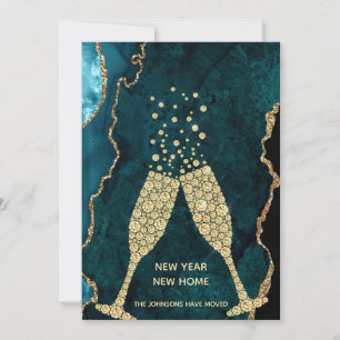 Champagner Toast Neujahr Neue Zuhause Aquamarin Go Feiertagskarte