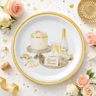 Champagner-Torte Goldrand Junggesellinnenabschied Pappteller