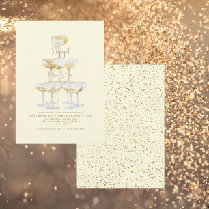 Champagner Tower Gold Text Gelbe Engagement Party Einladung