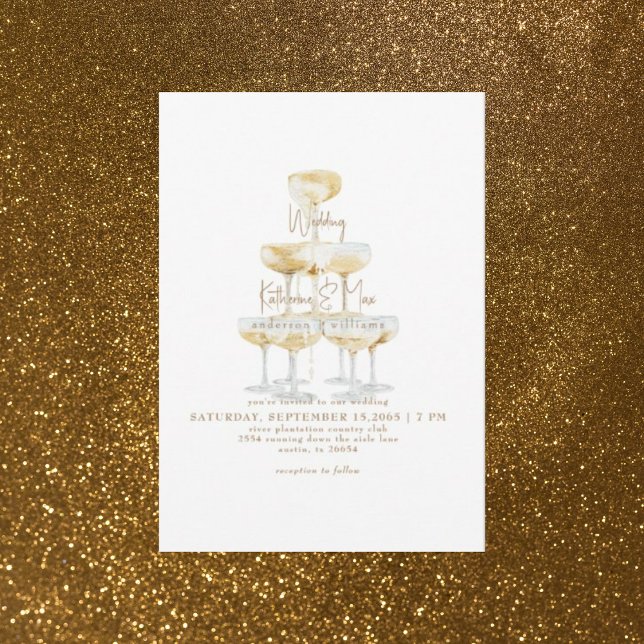 Champagner Tower Gold Text Wedding Einladung (Von Creator hochgeladen)