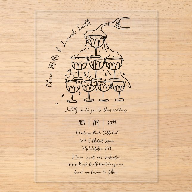 Champagner Tower Wedding Acryleinladungen (Vorderseite)
