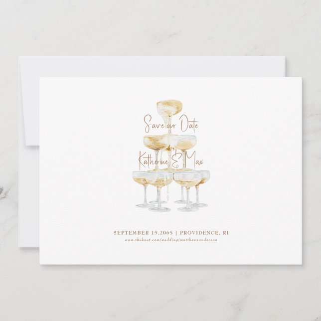 Champagner Tower Wedding Rette unser Datum Einladung (Vorderseite)