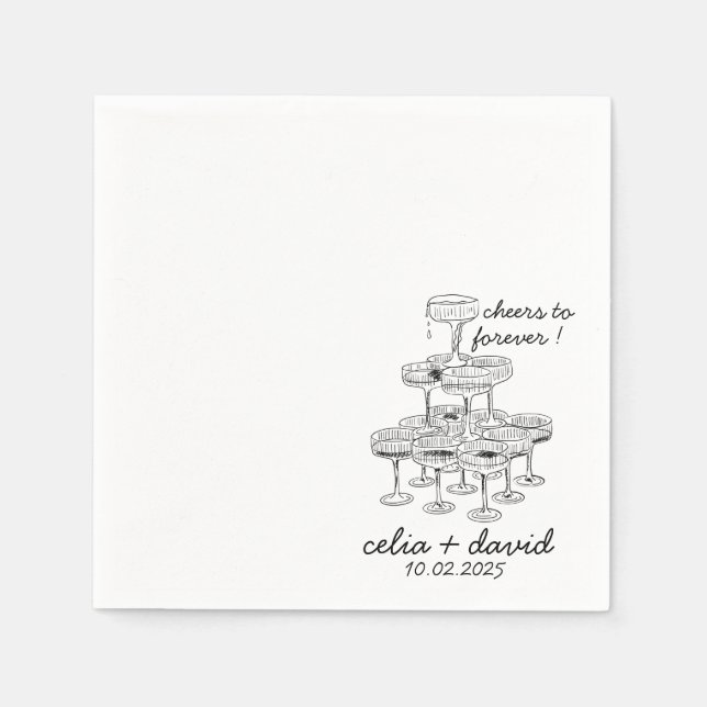 Champagner Tower Wedding Serviette (Vorderseite)