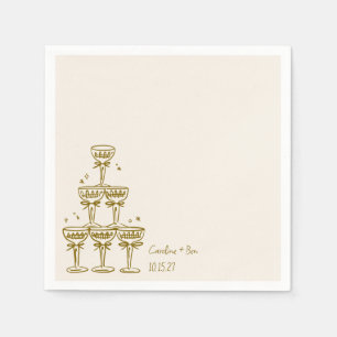 Champagner-Turm Gold handgeschriebenes Monogramm H Serviette