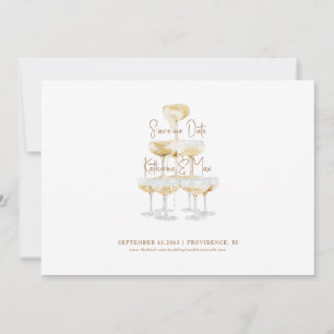 Champagner-Turm-Hochzeit - Rettet unser Datum Einladung