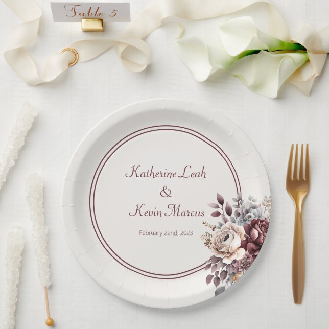 Champagner- und Burgandy-Hochzeit Pappteller (Hochzeit)