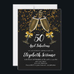 Champagner und Confetti Black Gold 50. Geburtstag Einladung<br><div class="desc">Champagner und Confetti Black Gold 50. Geburtstag Party einladen. Das Gold Band verpackte Champagner-Toastbrille mit fallenden Goldkonfetti und weißen trendigen modernen Schriftzeichen. Für einen 50-jährigen Geburtstagsbash! Für jedes Alter anpassen. 30,  40,  60,  70,  80 und mehr.</div>