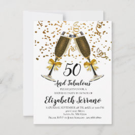 Champagner und Confetti Gold 50. Geburtstag Postkarte