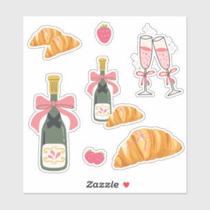 Champagner und Croissants individuell zugeschnitte Aufkleber