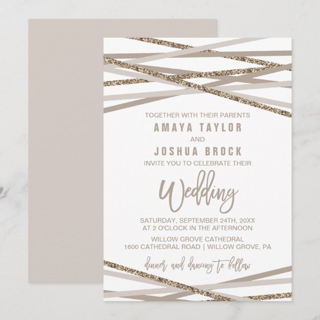 Champagner und Elfenbein Streamers Hochzeit Einladung (Vorne/Hinten)