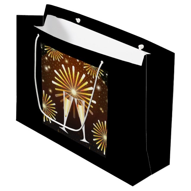 Champagner- und Feuerwerk-Feier Große Geschenktüte (Vorderseite Schrägansicht)
