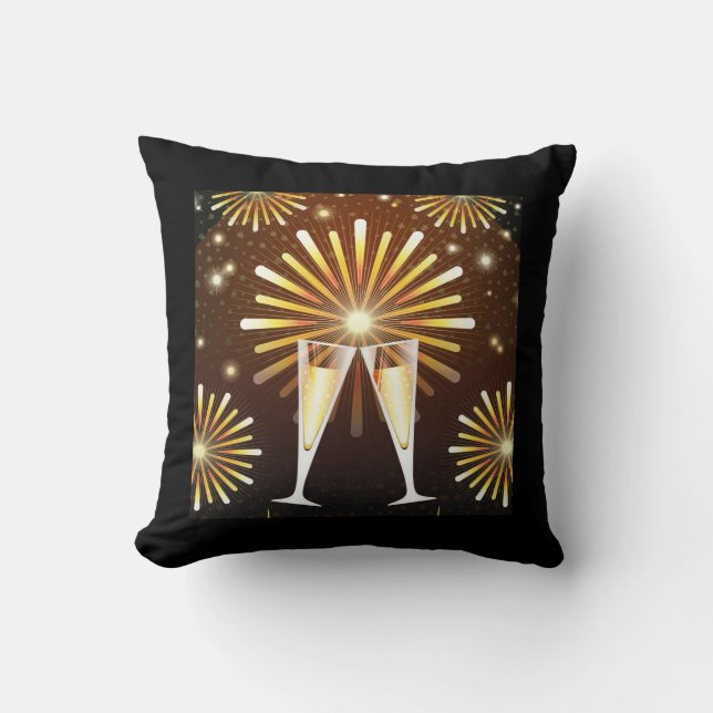 Champagner und Feuerwerk Feiern Black & Gold Kissen (Vorderseite)