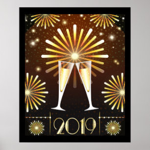 Champagner und Feuerwerk Silvester 2019 Poster