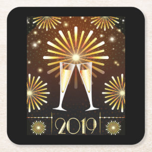 Champagner und Feuerwerk Silvester 2019 Rechteckiger Pappuntersetzer