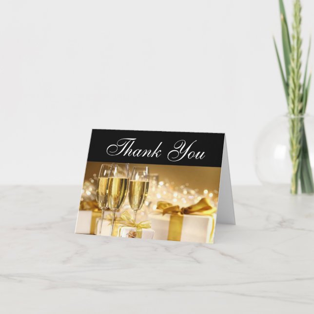 Champagner und Geschenke Vielen Dank Anmerkungen Dankeskarte (Vorderseite)