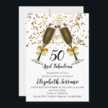 Champagner und Gold Confetti Weißer 50. Geburtstag Einladung<br><div class="desc">Champagner und Confetti Black Gold 50. Geburtstag Party einladen. Das Gold Band verpackte Champagner-Toastbrille mit fallenden Goldkonfetti und weißen trendigen modernen Schriftzeichen. Für einen 50-jährigen Geburtstagsbash! Für jedes Alter anpassen. 30,  40,  60,  70,  80 und mehr.</div>
