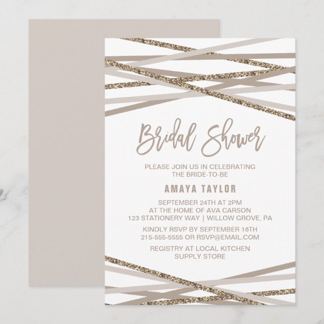 Champagner und Ivory Streamers Brautparty Einladung (Vorne/Hinten)