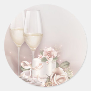 Champagner und Kuchen Runder Aufkleber