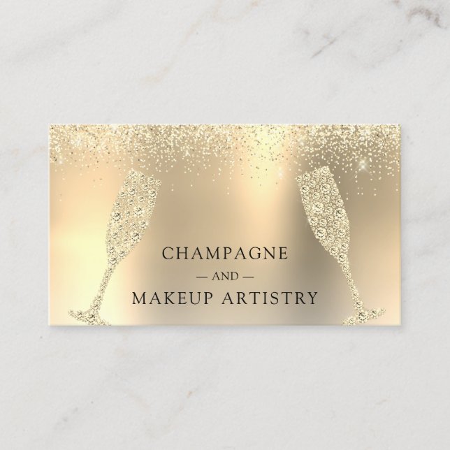 Champagner und Makeup Gold Foil Glitzer Visitenkarte (Vorderseite)