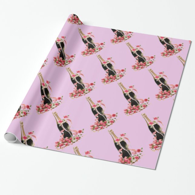 Champagner und Rose Rosa Wrapping Paper Geschenkpapier (Ungerollt)