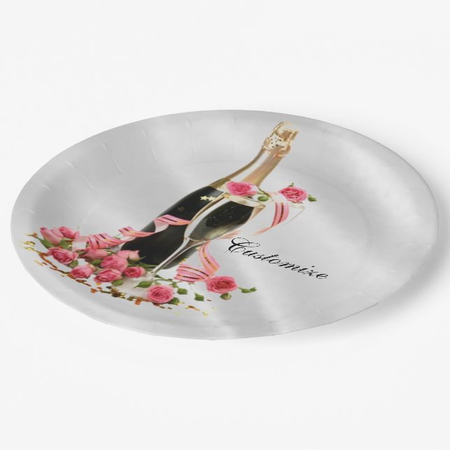 Champagner und Rose Weiße Satin Teller (Schrägansicht)