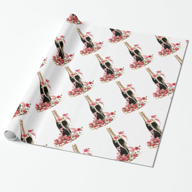 Champagner und Rose Weißpapier Geschenkpapier (Ungerollt)
