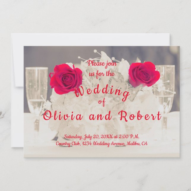 Champagner und rote Rosen Einladung (Vorderseite)