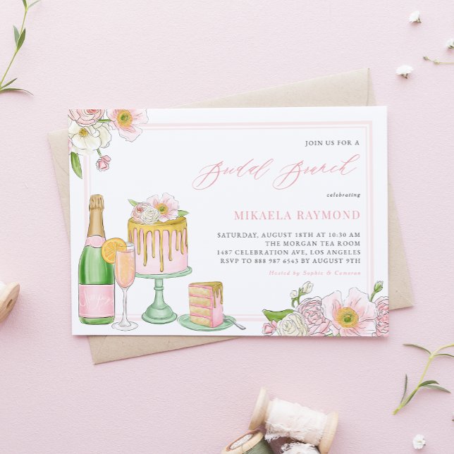 Champagner und Tropfen Cake Floral Bridal Brunch Einladung (Von Creator hochgeladen)