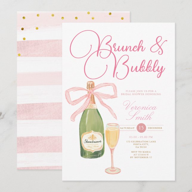 Champagner Wein Rosa Brautparty Einladung (Vorne/Hinten)