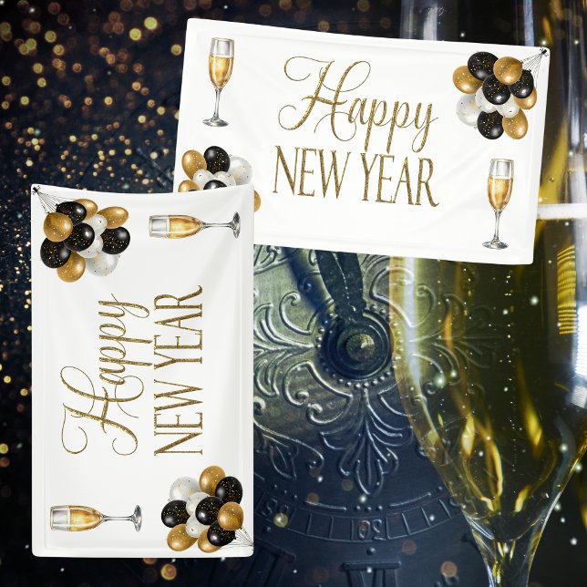 Champagner Weiß & Gold Silvester Party Banner (A nice banner for your awesome party!)
