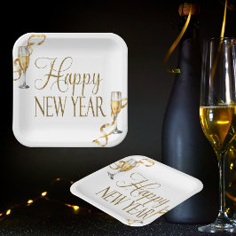 Champagner Weiß & Gold Silvester Party Pappteller