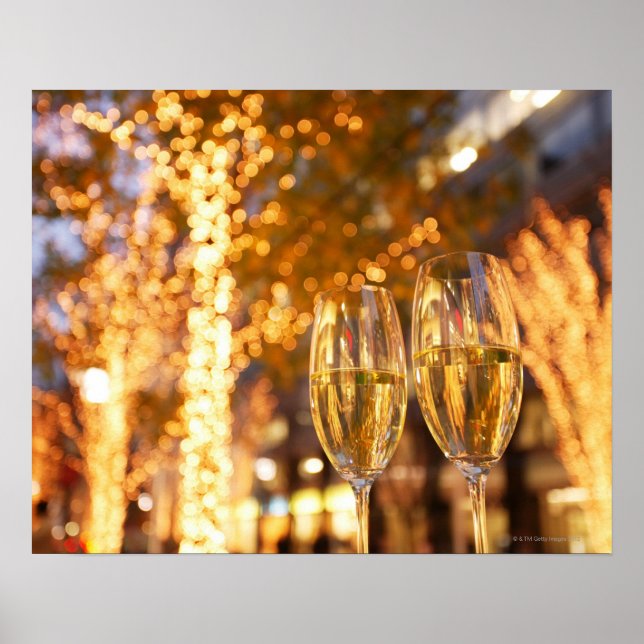 Champagnerbrille auf Weihnachten in der Stadt Poster (Vorne)