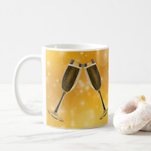 Champagnerbrille-Feier auf glänzendem Gold Kaffeetasse