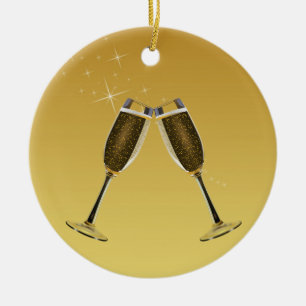 Champagnerbrille feiern auf Gold Keramik Ornament