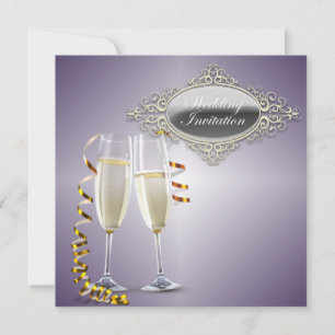Champagnerbrille Lila Einladung zur Hochzeit