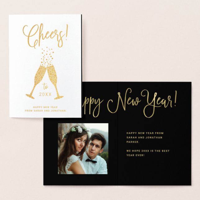 Champagnerbrille und Foto | Gold Folienkarte (Anzeige)