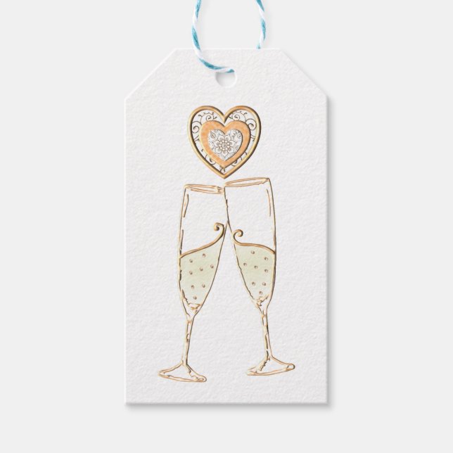 Champagnerbrille und Herz Geschenkanhänger (Vorderseite)
