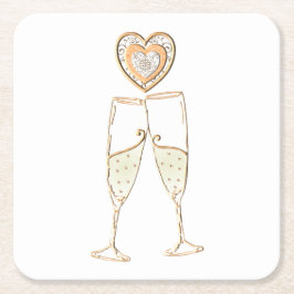 Champagnerbrille und Herz Rechteckiger Pappuntersetzer
