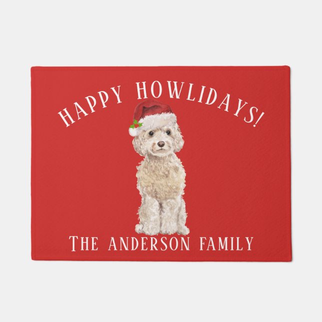Champagnercockapoo Hund Happy Howlidays Weihnachte Fußmatte (Vorderseite)