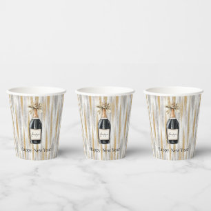 Champagnerflasche Frohes Neues Jahr Silber Gold Pappbecher