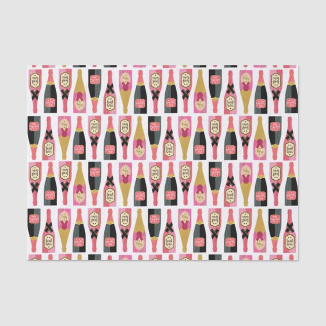 Champagnerflasche Illustration Pinselstriche Seidenpapier (Vorderseite)