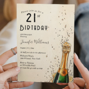 Champagnerflasche und Party zum 21. Einladung