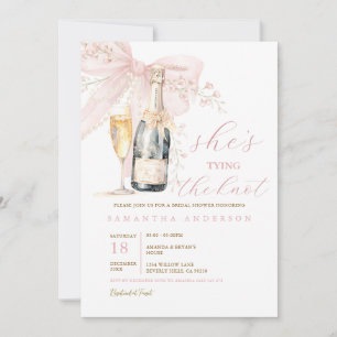 Champagnerflasche und rosa Schleife - Sie knüpft d Einladung