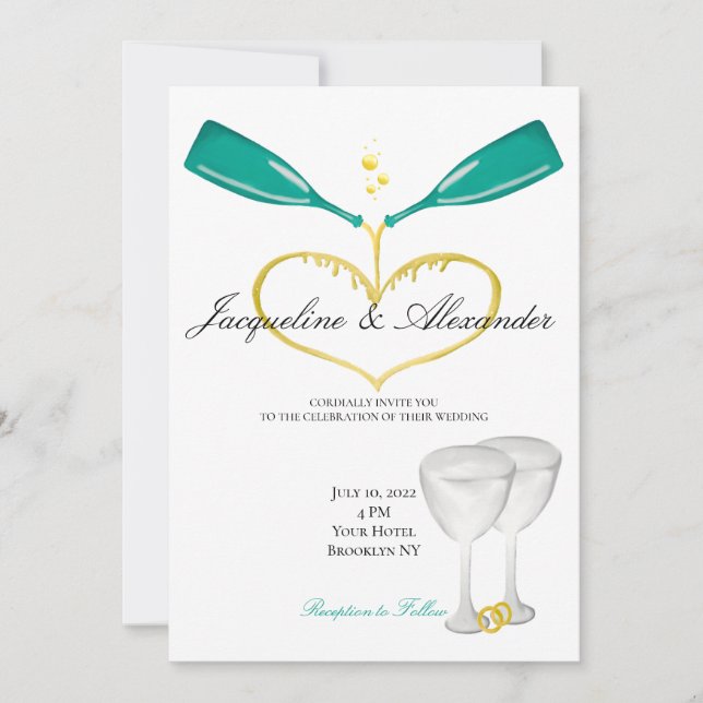 Champagnerflaschen Hochzeitstipendien Einladung (Vorderseite)